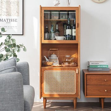 Nordic Natural Cabinet with 2-Door 1 Adjustable Shelf Rattan Woven 51" in Height